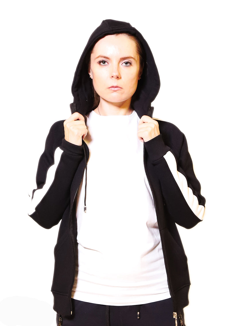 Side Stripe Hoodie Sweatshirt Dark Blue For Her